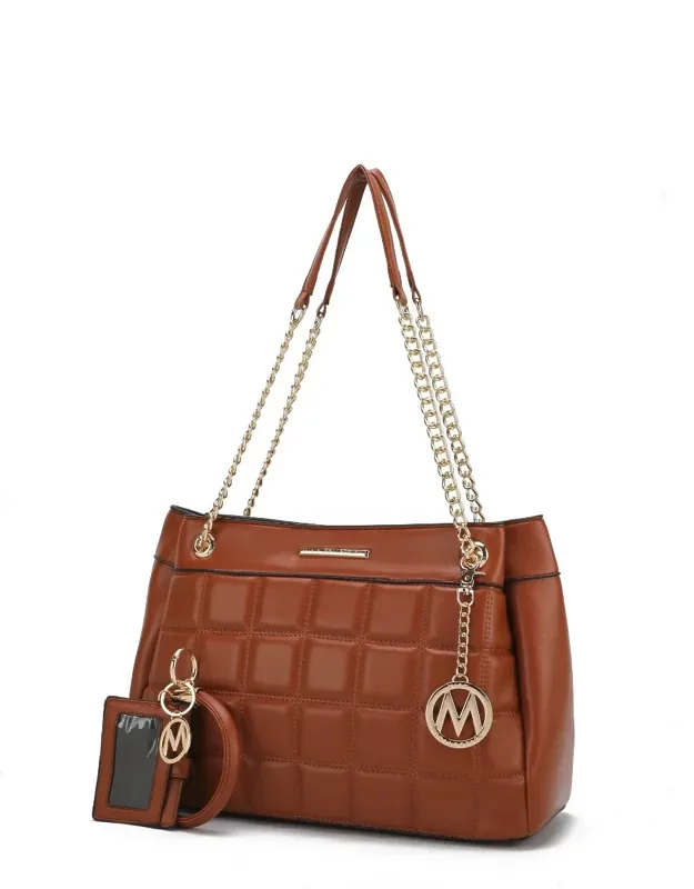 Mabel Quilted Vegan Leather Shoulder Bag With Bracelet Keychain And Credit Card Holder - 2 Pieces