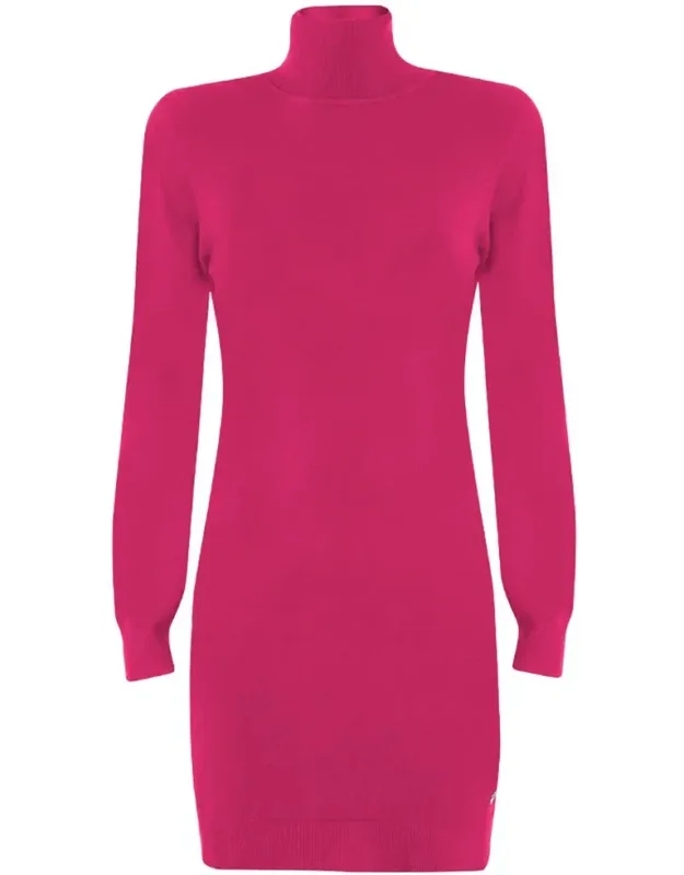 Yes Zee Pink Viscose Dress With Viscose Blend And High Neck