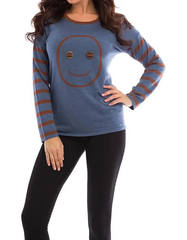 Wood Button Smiley Face Pullover