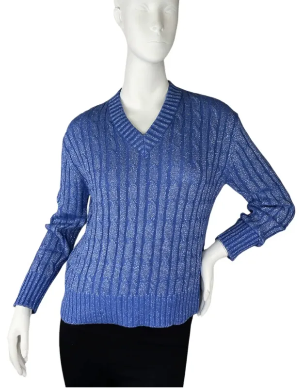 Lurex Cable V Neck Sweater