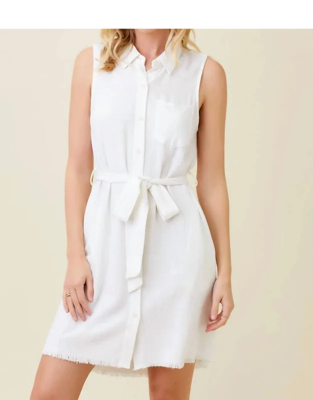 Frayed Bottom Detail Sleeveless Shirt Dress