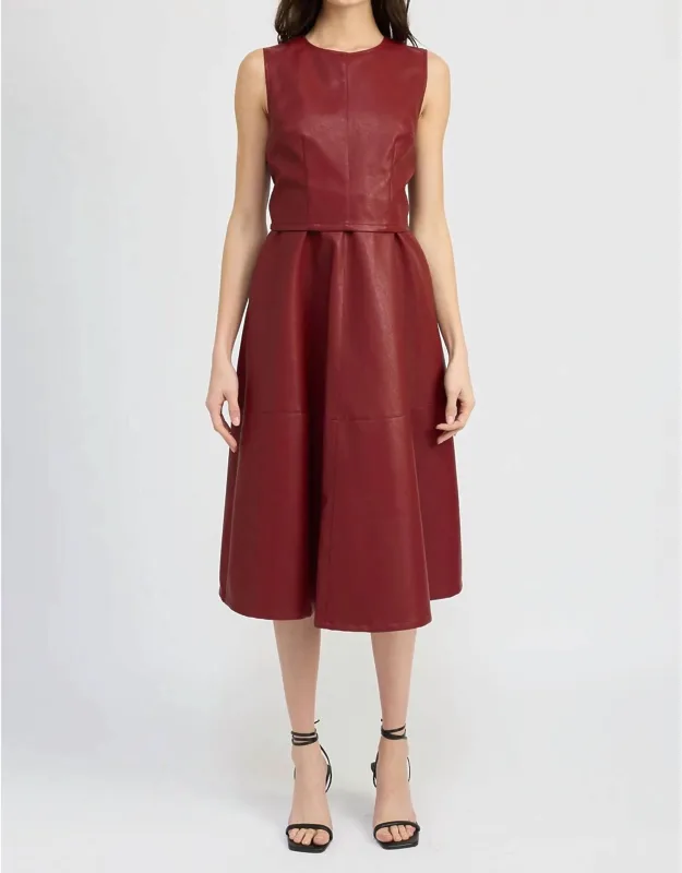 Campbell Midi Dress - A-line Silhouette, Vegan Leather