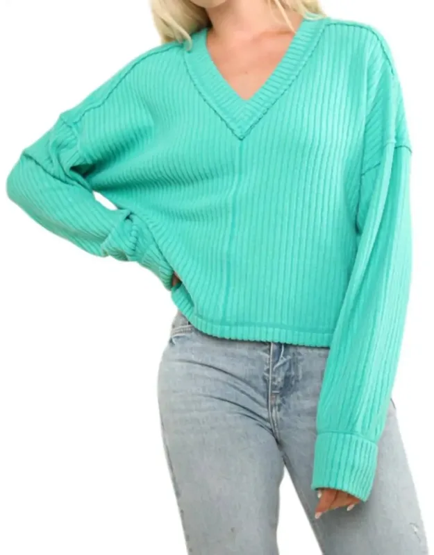 V-neck Raw Hem Cozy Sweater