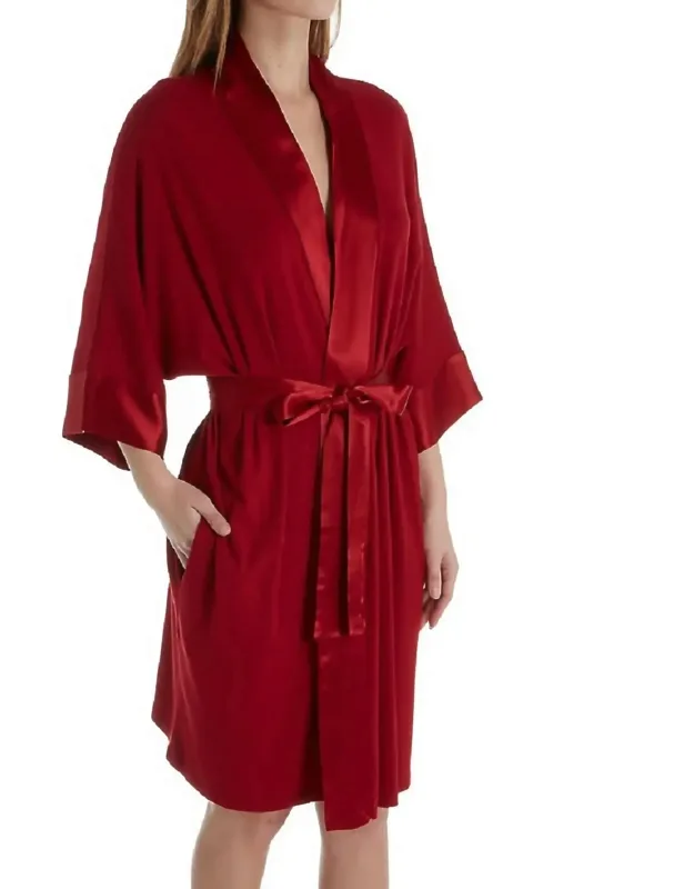 Knit Robe With Pockets And Satin Trim