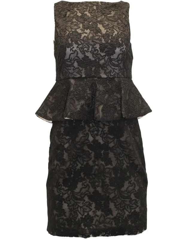 Josephine Lace Peplum Dress - Sophisticated Sleeveless Silhouette, Round Neckline
