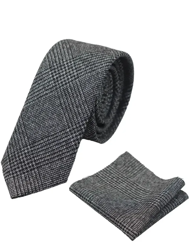 Check Tweed Herringbone Tie And Pocket Square