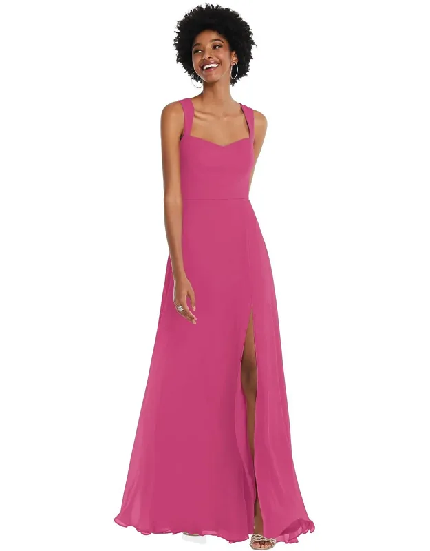 Contoured Wide Strap Maxi Dress With Daring Slit And Soft Neckline