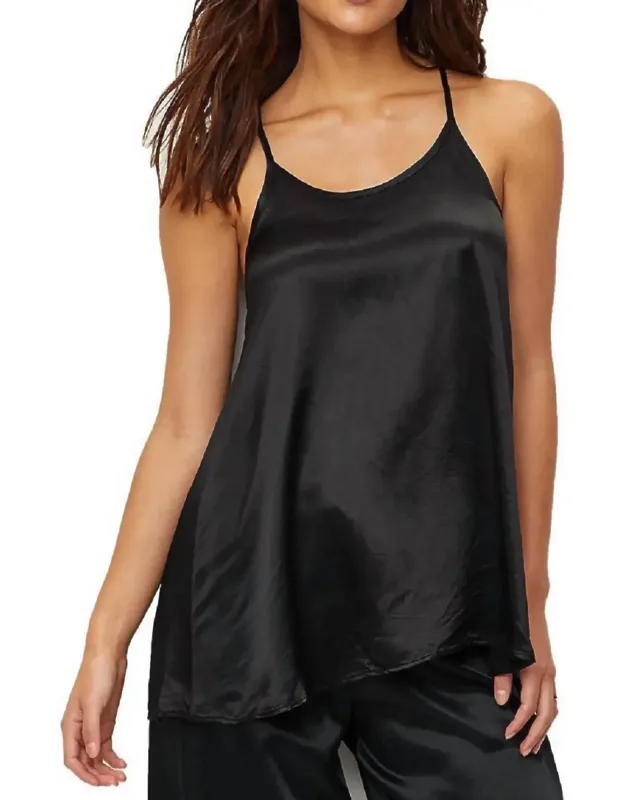 Satin Spaghetti Strap Tank With Gathered Back