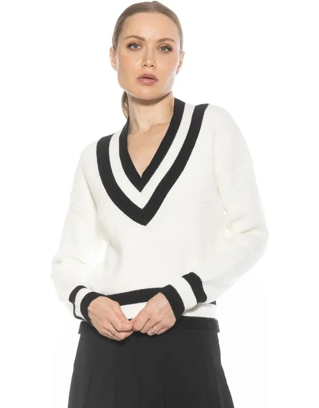 Leona Sweater Top With Luxe Knit Material And Contrast Stripe Detail