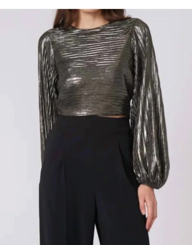Pace Blouse In Metallic Space Print, Cropped Silhouette, Shimmering Effect