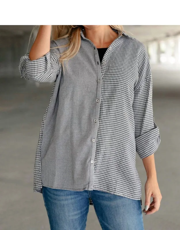 Houndstooth Button Up Top