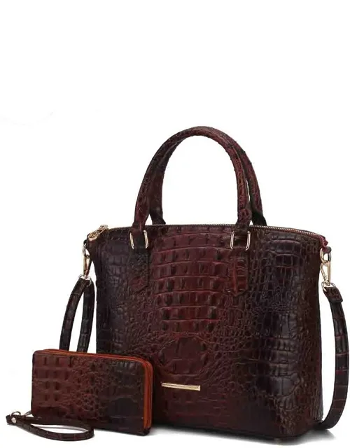 Liora Tote Bag With Wallet, Croc Embossed Vegan Leather Handbag Purse