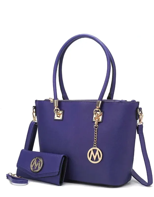 Vanessa Tote Bag With Wristlet Wallet, Solid Vegan Leather Handbag Purse Set