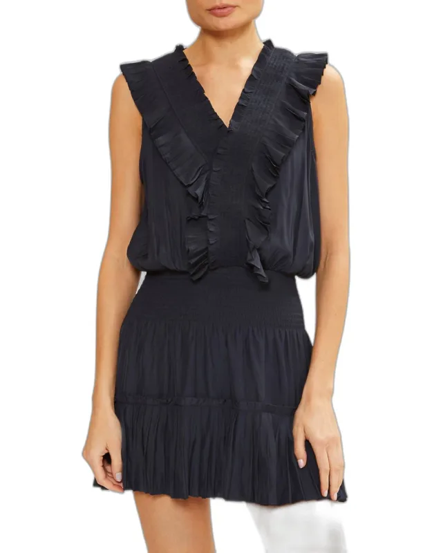 Charlene Mini Dress With V Neckline And Ruffle Waistline