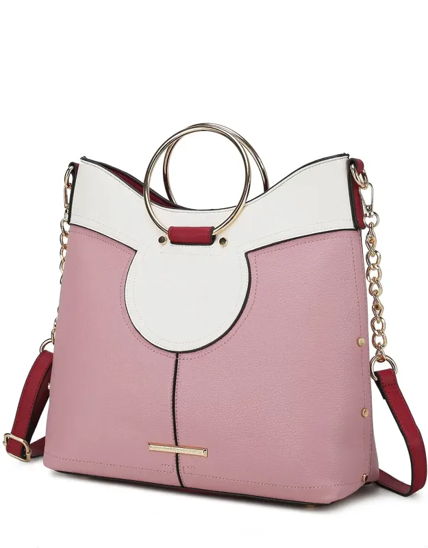 Kylie Top Handle Satchel Handbag Vegan Leather With Faux Snakeskin Interior And Gold-tone Hardware