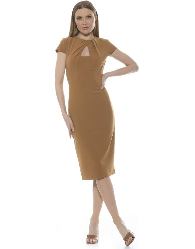 Janine Midi Dress With Exposed Zip Closure And Crew Neck
