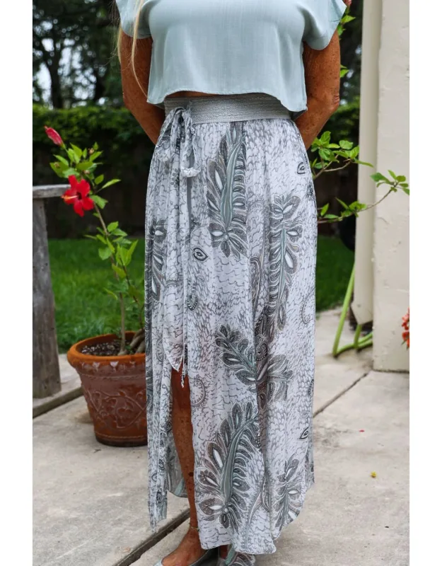 Palm Leaf Print Long Skirt