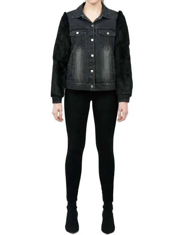 Genuine Real Rabbit Fur Sleeve Denim Coat
