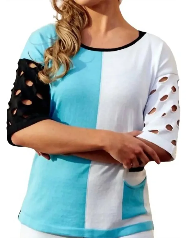 3/4 Sleeve Stripe Crew Neck Top