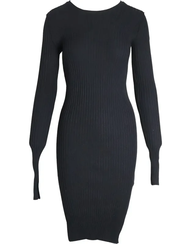 Ribbed Long Sleeve Fitted Dress