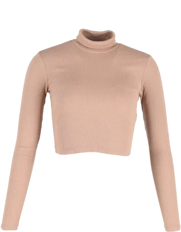 Cropped Ribbed Turtleneck Tee