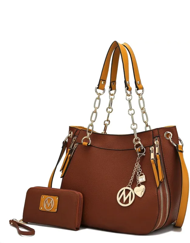 Lina Shoulder Bag & Wallet Set With Zip-top Closure And Decorative Keychain