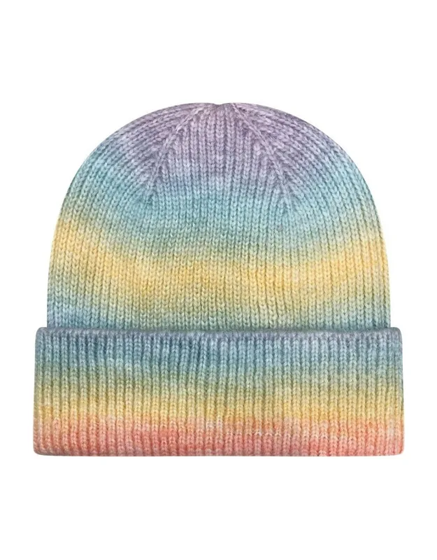 Tie-dyed Ribbed Beanie With Multiple Yarn Colors And Matching Cuff