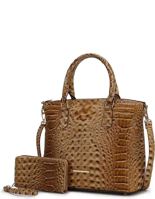 Liora Tote Bag With Wallet, Croc Embossed Vegan Leather Handbag Purse