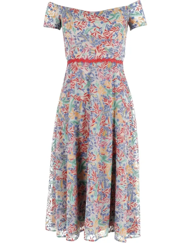 Off-shoulder Floral Printed Midi Dress
