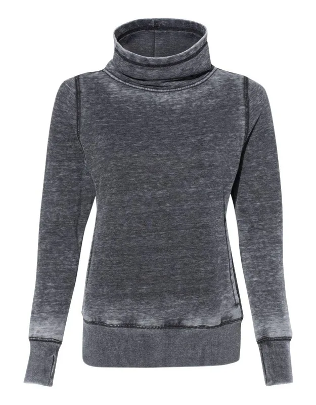 J. America Zen Fleece Cowl Neck Sweatshirt With Welt Pockets And Thumbholes