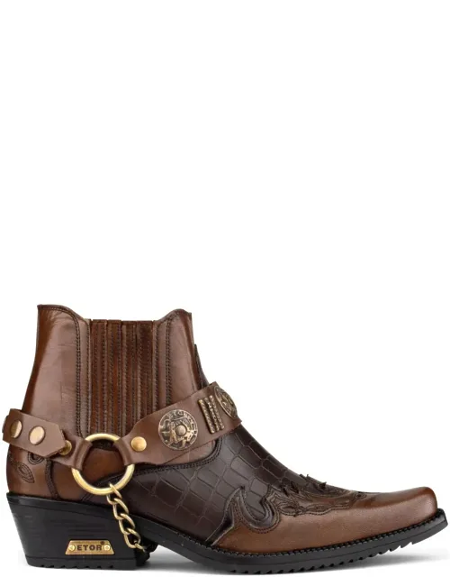 Leather Cuban Heel Cowboy Ankle Boots