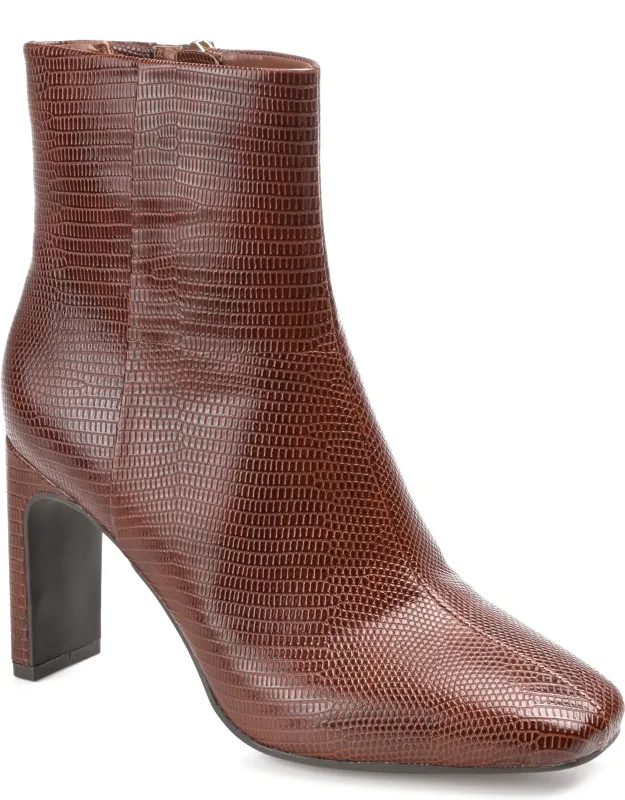 Sarla Bootie With Lizard Textured And Retro Center Seam