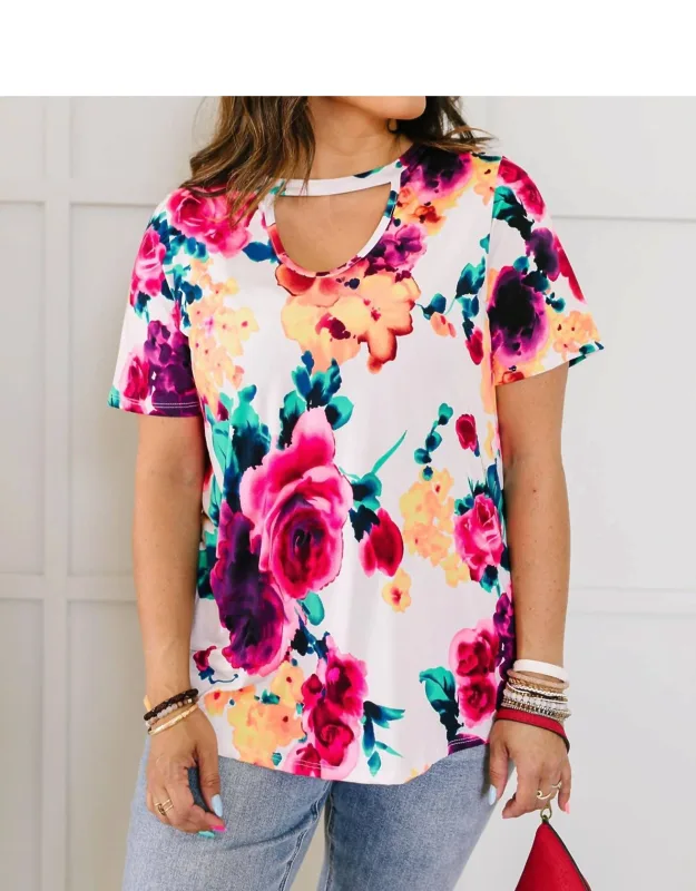 Watercolor Flowers Keyhole Top