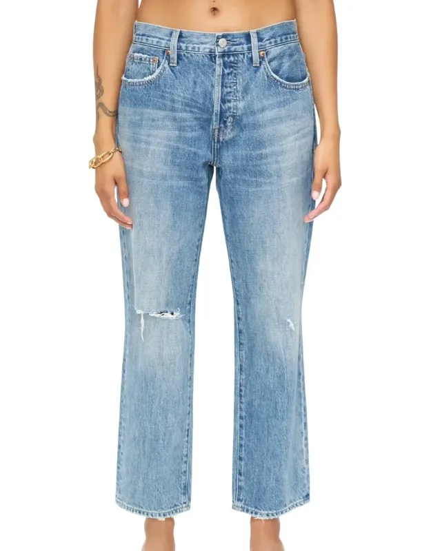 Maya Mid Rise Easy Straight Ankle Jean - Cropped Length, Distressed Details
