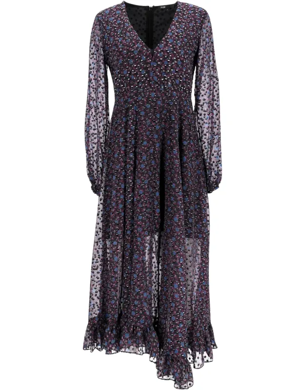 Printed Midi Asymmetric Long Sleeve Dress