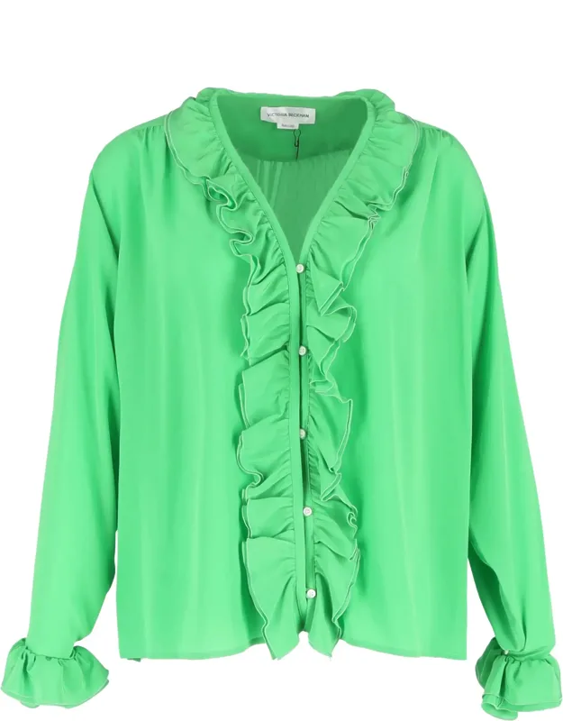 Ruffle Trim Long Sleeve Blouse