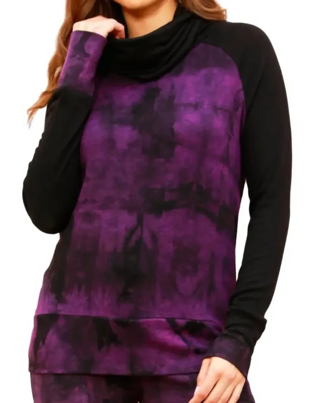 Marble Wash Turtleneck Top - Long Sleeve, Hits At Hip