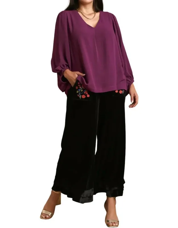 V-neck Long Sleeve Tunic Blouse