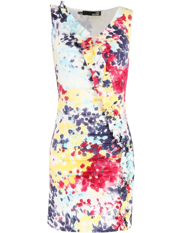 Mini Printed Ruffle Trim Dress