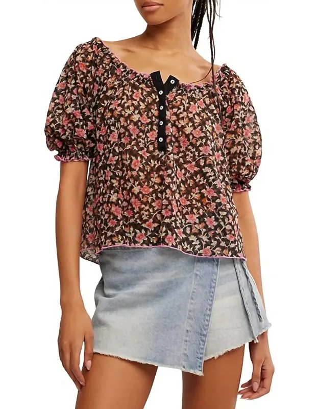 Astra Peasant Floral Print Top