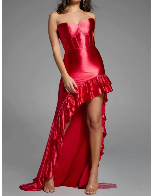 Strapless Satin Lace Maxi Dress