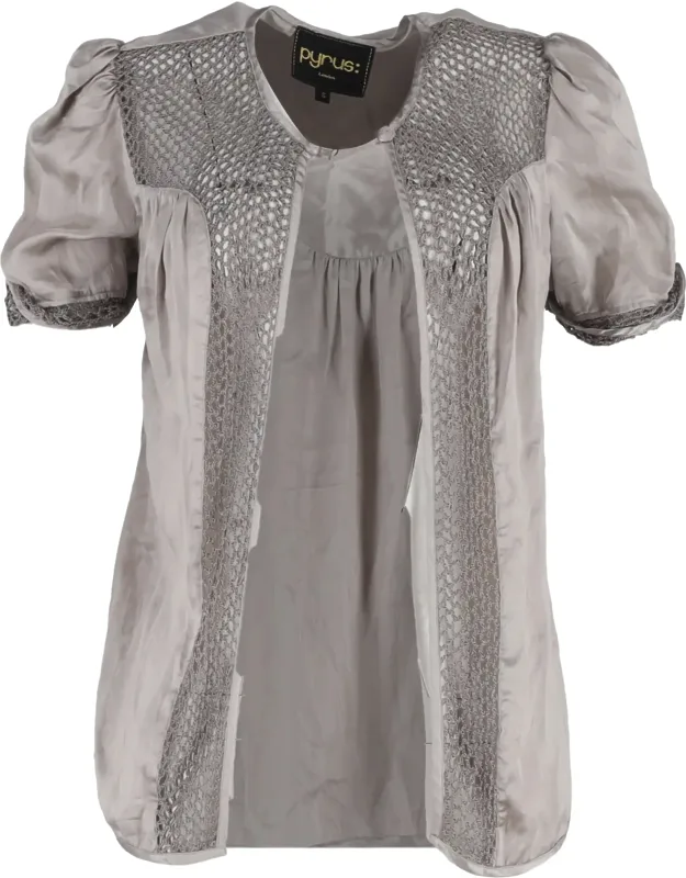 Pyrus Crochet-accent Short Sleeve Cardigan