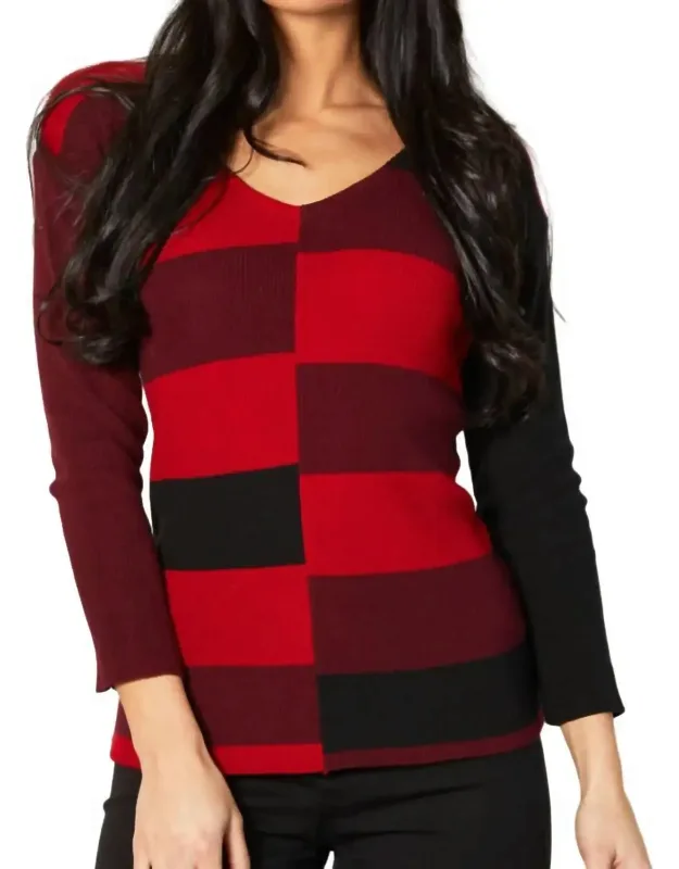 Ribbed V-neck Sweater With Long Sleeves And Fitted Style
