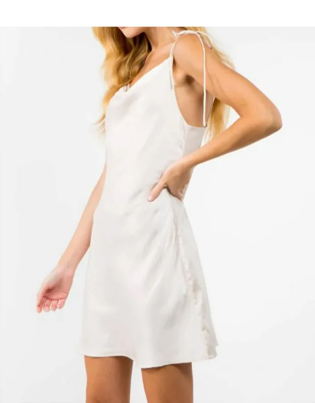 Satin Cowl Neck Shoulder Tie Mini Dress