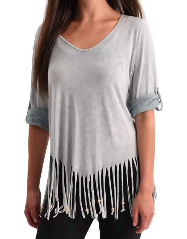 Stone Wash Cut Out Fringe Top