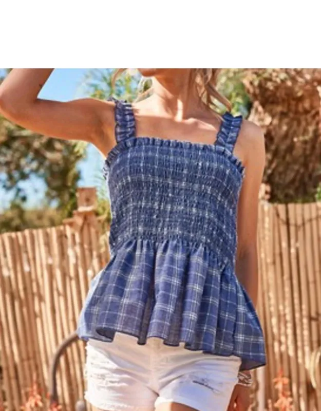 Plaid Smocked Tank