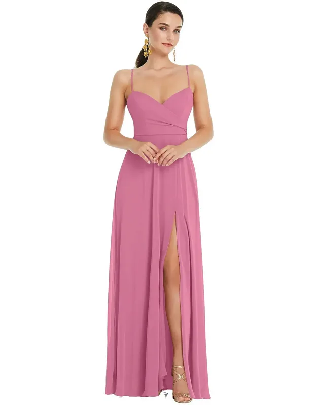 Adjustable Strap Wrap Bodice Maxi Dress With Front Slit