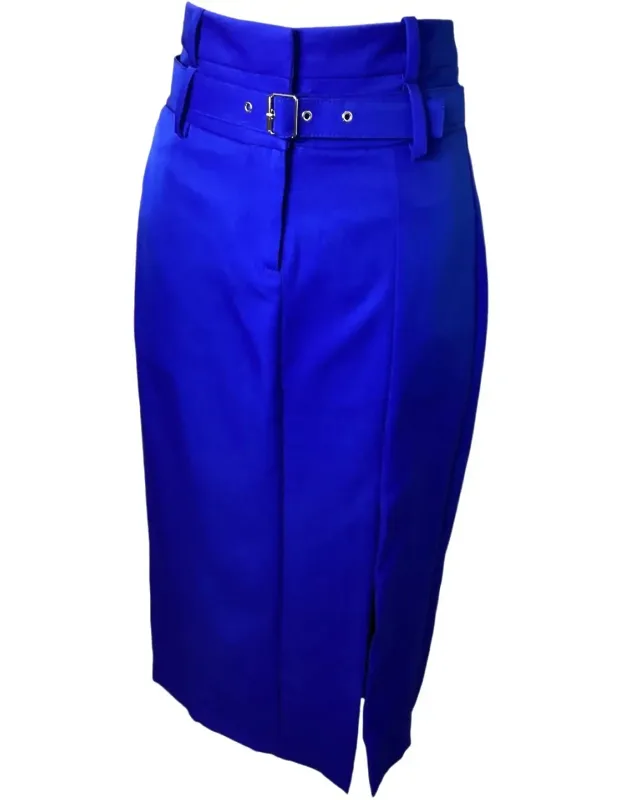 High Rise Side Slit Belted Skirt