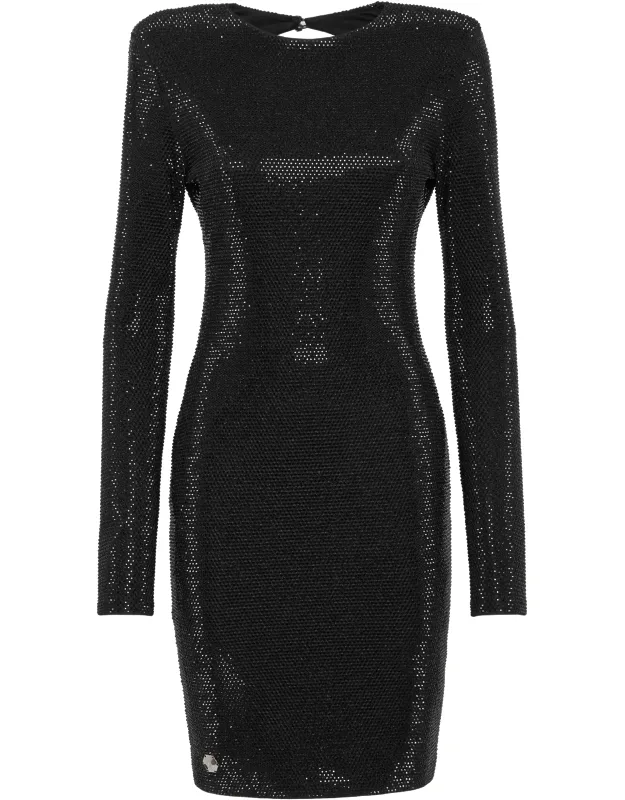 Mini Dress Ls Crystal Halter Neck Open Back