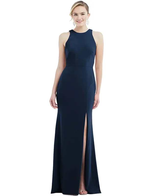 Cutout Open-back Halter Maxi Dress With Scarf Tie
